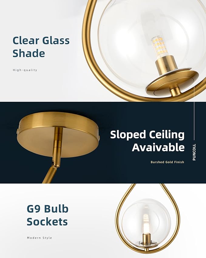 Gold Pendant Lights - Vintage Pendant Light Fixtures - Globe Hanging Lihghting Fixture with Frosted Glass - Pendant Lights for Kitchen Island H9377-CLGB