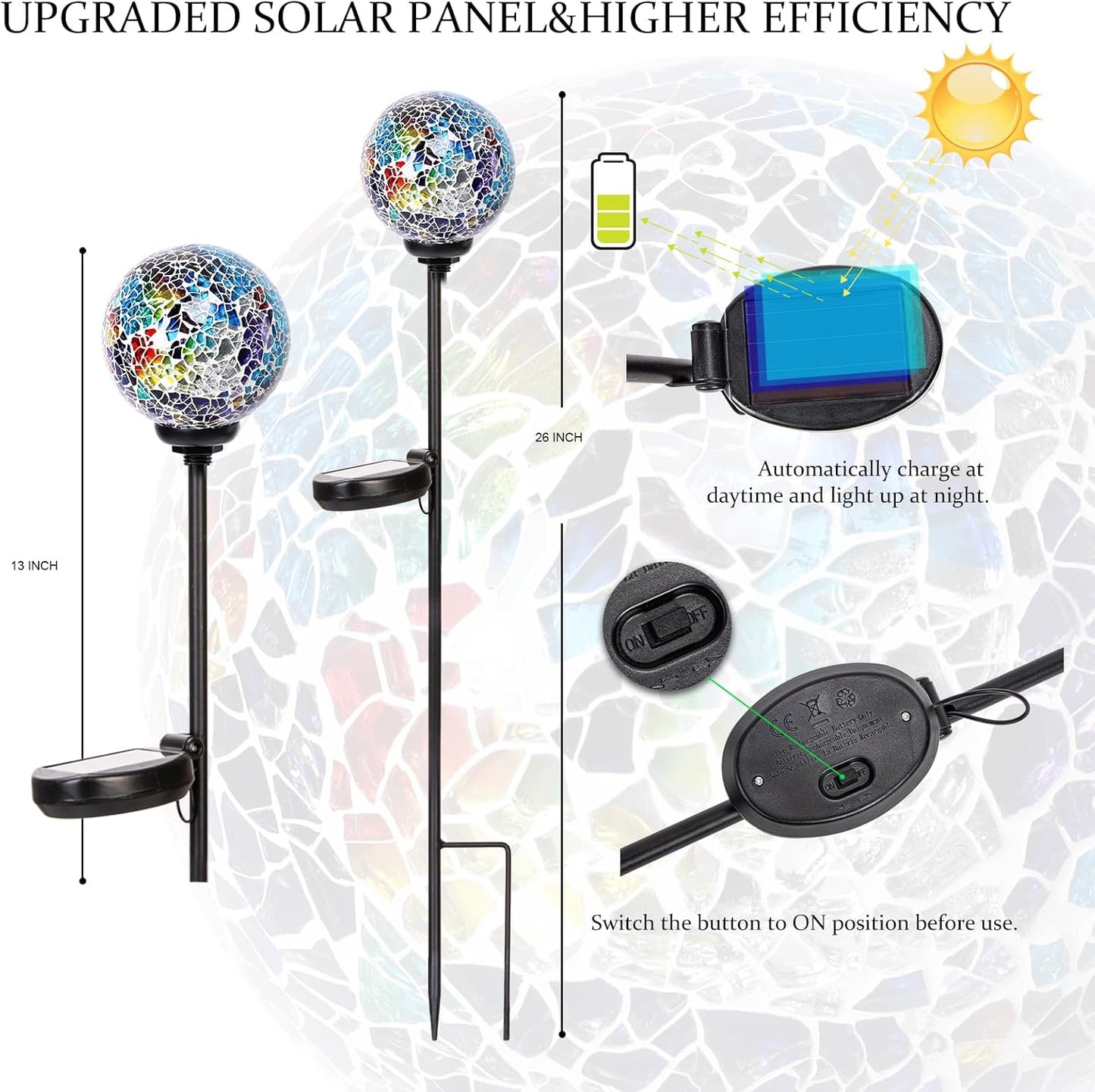 VCUTEKA Solar Path Lights Outdoor Decorative - Mosaic Solar Garden Stakes Light Waterproof LED Light for Landscape Lawn Patio Yard Driveway Decoration