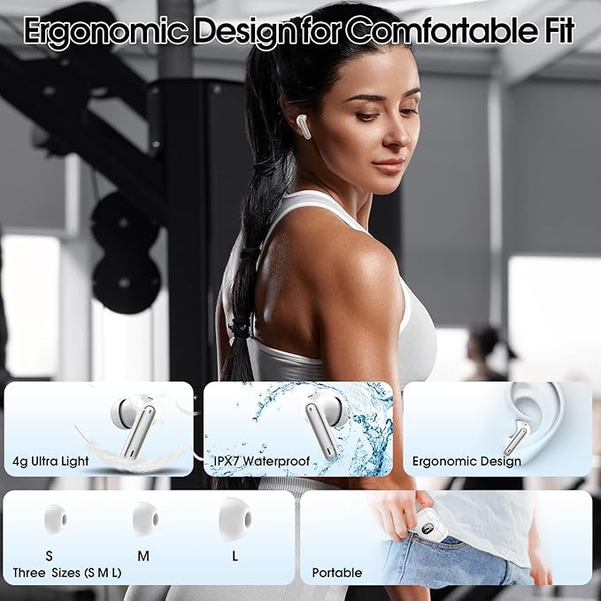 Ai Translation Earbuds Real Time, Simultaneous Interpretation Translator Earbuds with 6 Translation Modes/164 Languages, No Subscription Translatior Headphones, Ivory White