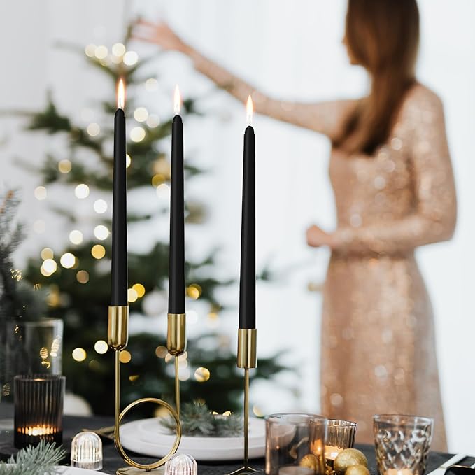 30 Pack Black Taper Candles - Taper Candles 10 Inch Dripless, Smokeless & Unscented - 8 Hours Long Burning - Ideal for Weddings, Dinner Parties, and Home Decor