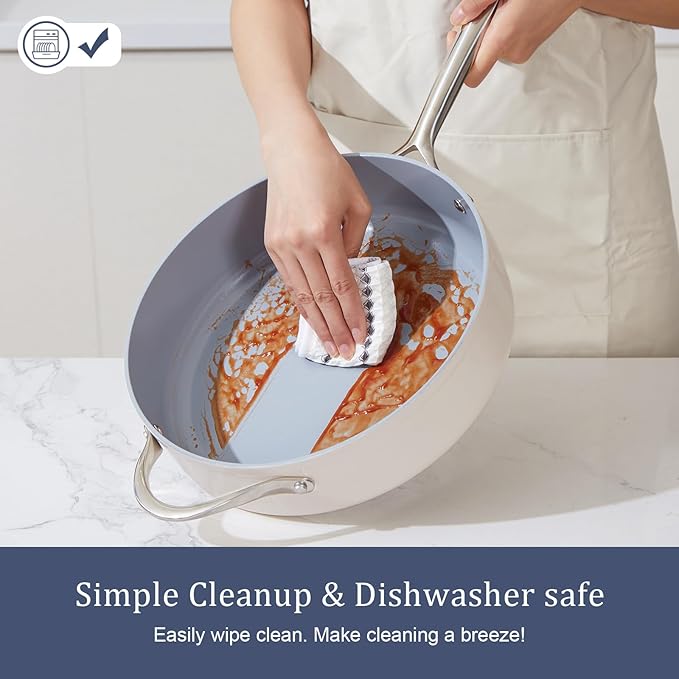 Nonstick Ceramic Sauté Pan with Lid (4.5 qt, 11") Deep Frying Pan for All Cooktops, Non Toxic Skillet PTFE/PFAS Free, Oven Safe up to 500°F w/ Stainless Steel Stay-Cool Handle, Caribbean Blue