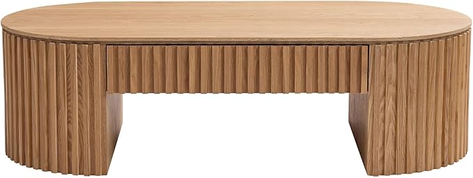 WILLIAMSPACE 51.18" Oak Oval Coffee Table with Drawer, Modern Luxury Wood Center Table Coffee Table for Living Room, Accent Side Table End Table for Apartment, 51.15" x 23.62" x 14.56" (Oak)