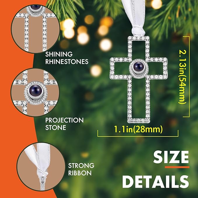 Custom Picture Ornaments, Personalized Christmas Ornaments with Photo Inside, Personalized Cross Ornament, Christmas Home Decor for Xmas Party, Memorial Christmas Ornament(Cross)