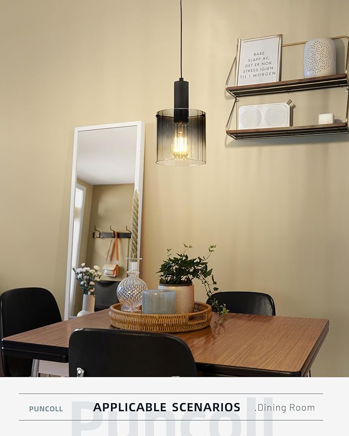 Black Pendant Lighting for Kitchen Island - Pendant Light Fixtures with Gradient Color Glass for Kitchen Sink Dining Room Bedroom, H3959-1-SMBK