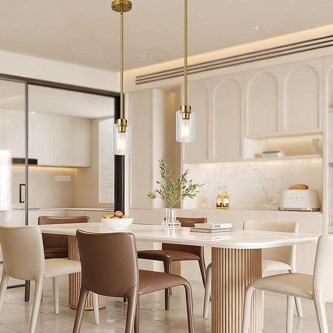 Brass Pendant Lights Kitchen Island 3 Pack, Farmhouse Gold Pendant Light with Clear Glass Shade, Kitchen Island Lighting for Dining Room Entrywa