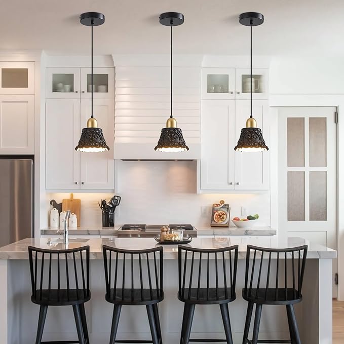 Black Gold Pendant Lights for Kitchen Island,French Vintage Resin Ceiling Hanging Lights Mini Pendant Light Fixture for Dining Room Bedroom Hallway Bar
