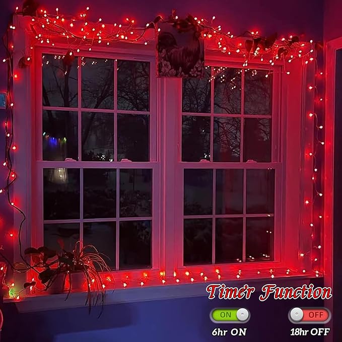 YEGUO 66ft 200 LED Red Christmas Lights Outdoor Waterproof, Green Wire String Lights Indoor, 8 Modes Twinkle Lights for Christmas Tree Plug in with Timer Memory