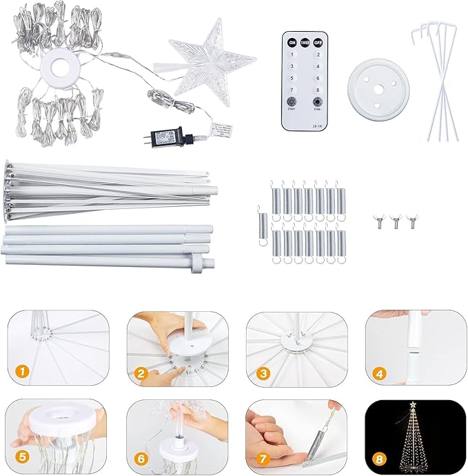 Christmas Cone Tree Light, 7.5ft 295 LED Light Show Christmas Tree with 8 Modes Timer Remote, Dimmable Artificial Christmas Tree for Porch Yard Patio Indoor Outdoor Xmas Holiday Decor, Warm White