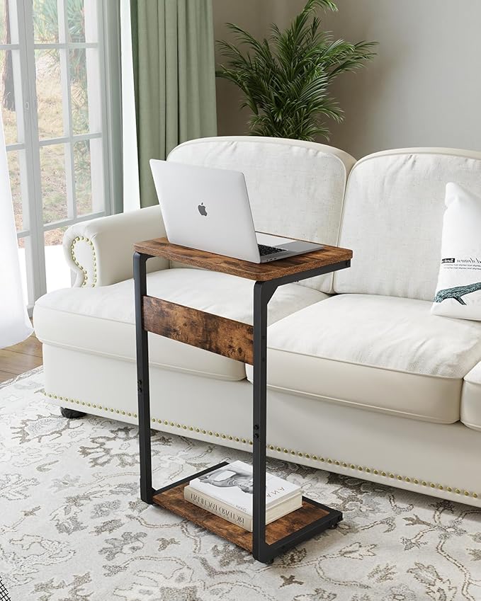 C-Shaped End Table, Small Couch Side Table, Sofa TV Tray Table for Living Room, Bedroom, Bedside ET-YB-BRW1