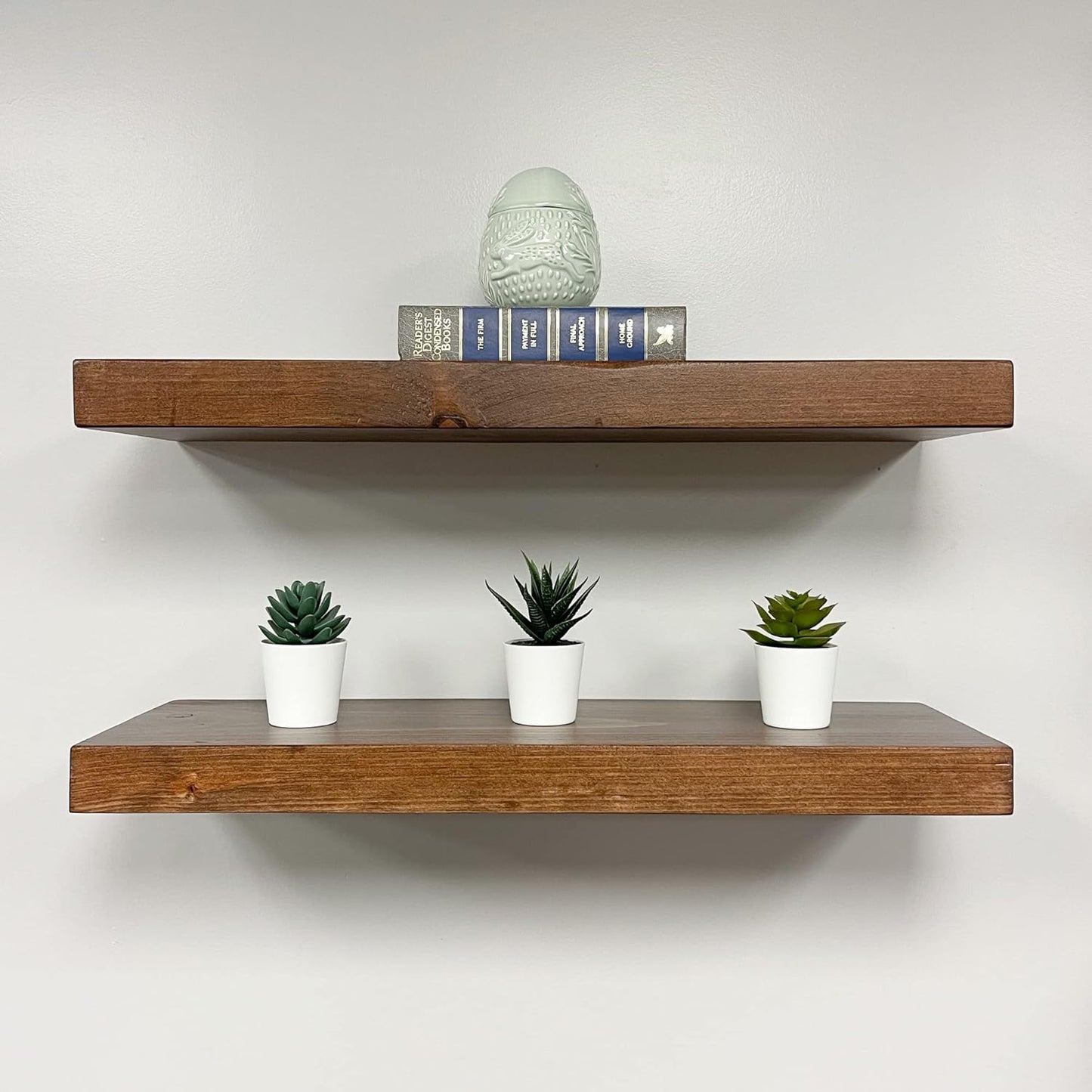 URBANDI, Rustic Floating Shelves, Set of 2, Hidden Bracket, Solid Wood, Heavy Duty, Wall Mounted Shelves, (Provincial, 36Wx8D)