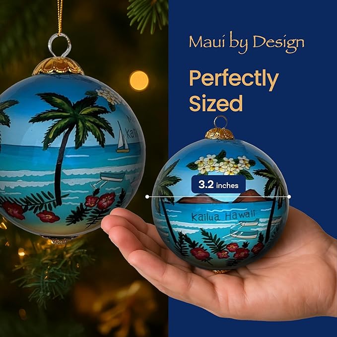 Collectible Lanikai Kailua Hand-Painted Glass Ornament with Gift Box