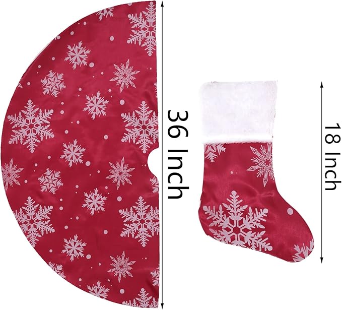 Flash World 36 Inch Large Christmas Tree Skirt Xmas Soft Cover Mat Decor Snowflake Collar Farmhouse Tree Skirt for Holiday Ornaments Party Home Indoor Decorations (Flocking Red, 36INCH)