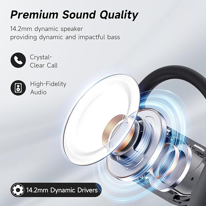 Open Ear Earbuds Bluetooth Headphones 60Hrs Playtime Wireless Ear Buds with Earhooks IPX7 Waterproof Touch Control Earphones Sport Headsets Bluetooth 5.4 Headsets for Workout Running Black