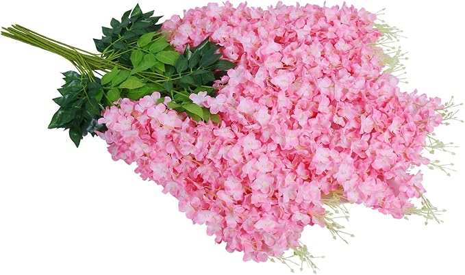 U'Artlines 24 Pack (Total 86.4 Feet) Artificial Fake Wisteria Vine Rattan Hanging Garland Silk Flowers String Home Party Wedding Decor (24, Pink)