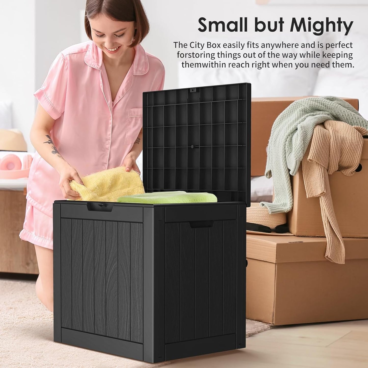 Vixzen 30 Gallon Resin Deck Box - Lockable Outdoor Storage for Patio Cushions, Garden Tools, Pool Supplies，Black