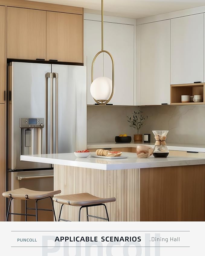 Gold Pendant Lights - 1-Light Pendant Lighting for Kitchen Island with Milky White Globe Glass - Vintage Pendant Light Fixtures - Gold Hanging Lights for Kitchen H9376-MGBG