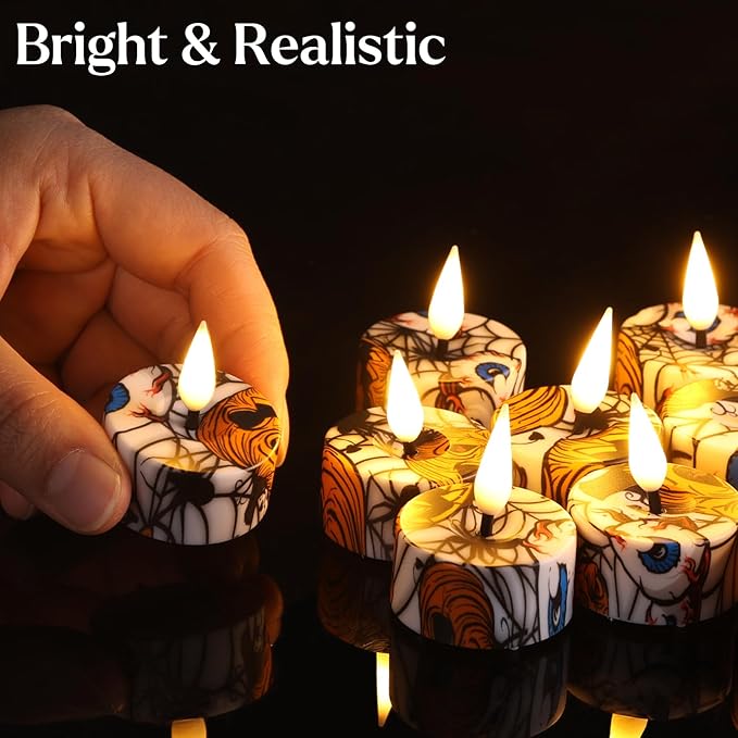 Eywamage Flameless LED Tealights with Remote Set of 12, Cool Pattern Battery Tea Votive Candles Holiday Gift
