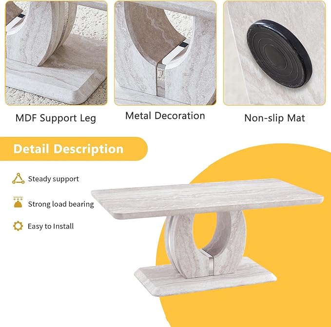 LKTART Coffee Table for Living Room, Modern Coffee Table with Storage, Rectangle Tabletop Stable Base for Dining Room Apartment Small Space (43.3''L×22.4''W-Mars Light)
