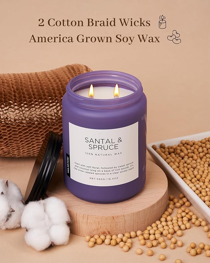 M&SENSE Santal Spruce Christmas Coconut Soy Candles for Home Scented, 19.4oz 110 Hour Slow Burning Large Candle Gift for Stress Relief, Meditation, Relaxing SPA, Best Smelling Christmas Gifts