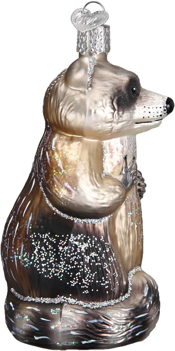 Old World Christmas Raccoon Glass Blown Ornament for Christmas Tree, Handcrafted Holiday Decoration, Wildlife Animal Collection