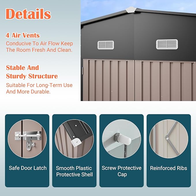 10x12 FT Metal Storage Shed with Floor Frame, Heavy-Duty Outdoor Storage Building with Diamond Roof, 4 Air Vents, Transparent Window & Lockable Double Doors, Snow-Resistant Backyard Garage Shed