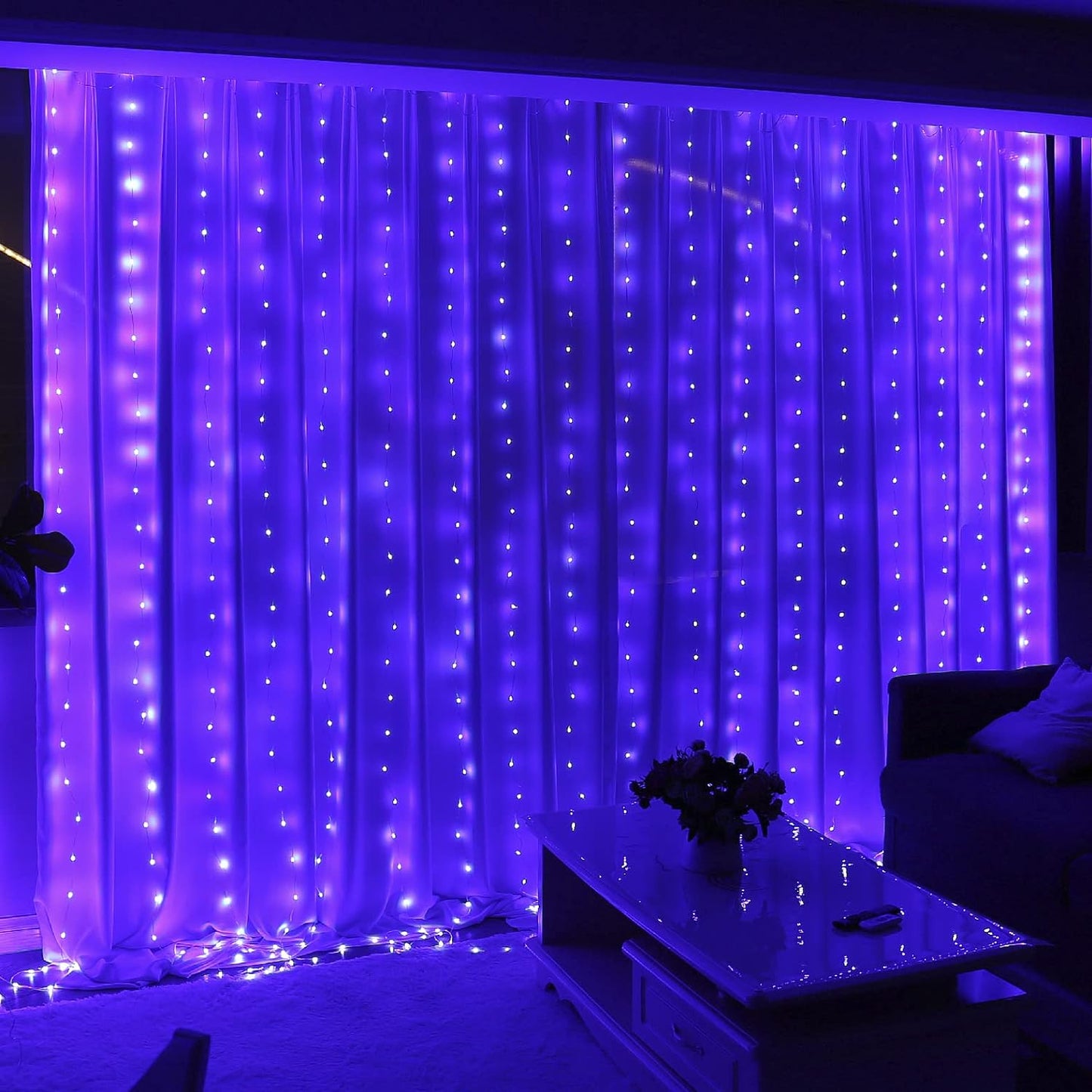 HXWEIYE 300LED Purple Fairy Curtain Lights for Bedroom, 3mx3m 8 Modes USB Plug in Window Christmas Led String Hanging Lights with Remote for Backdrop Wedding Party Home Garden Outdoor Indoor