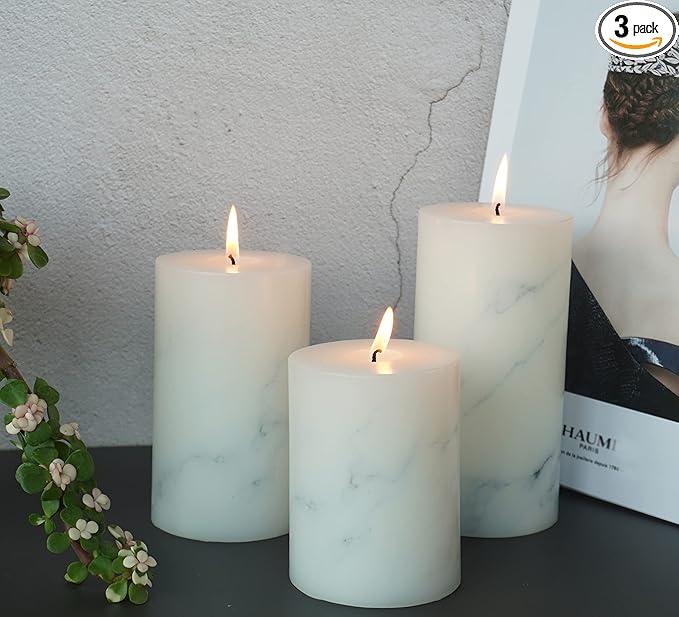 MOZEAL Hand-Poured Unscented Candle,Dripless Pillar Candle Set of 3,Includes 4", 5" and 6",Approx 300 Hours Burn Time,Rustic Country Style,for Wedding,Dinner,Christmas,Restaurants and Home Decor