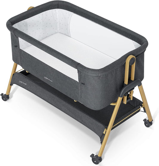 ANGELBLISS Baby Bassinet, Bedside Sleeper, Easy Folding Bedside Crib with Breathable & Washable Mattress Baby Bed, 6-Level Adjustable Portable Bassinets for Safe Co-Sleeping for Newborn Infant