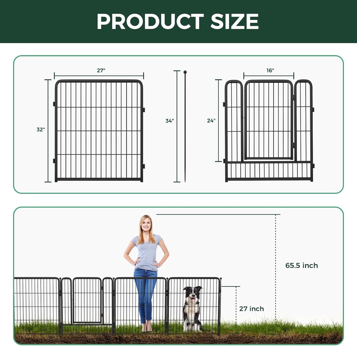 FXW Garden Fence Outdoor for The Yard – 32in(H) x 108.0ft(L) Heavy Duty Metal Animal Barrier for Dog and Rabbit, Decorative Dog Fence, 48 Panels, Black