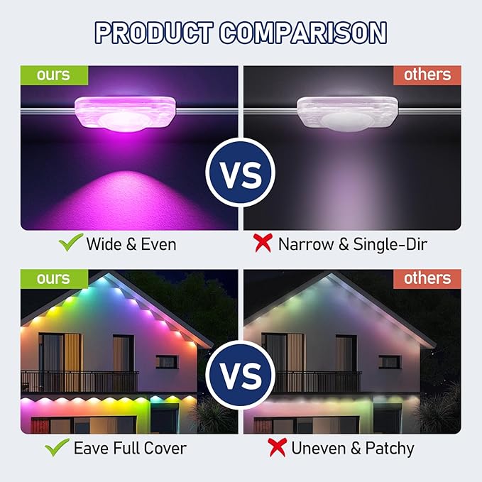 Permanent Outdoor Lights,200FT RGB Eave Light,IP67 Waterproof Smart App/Remote Control Lighting for House Roof, Christmas, Holiday, Party, Daily Lighting