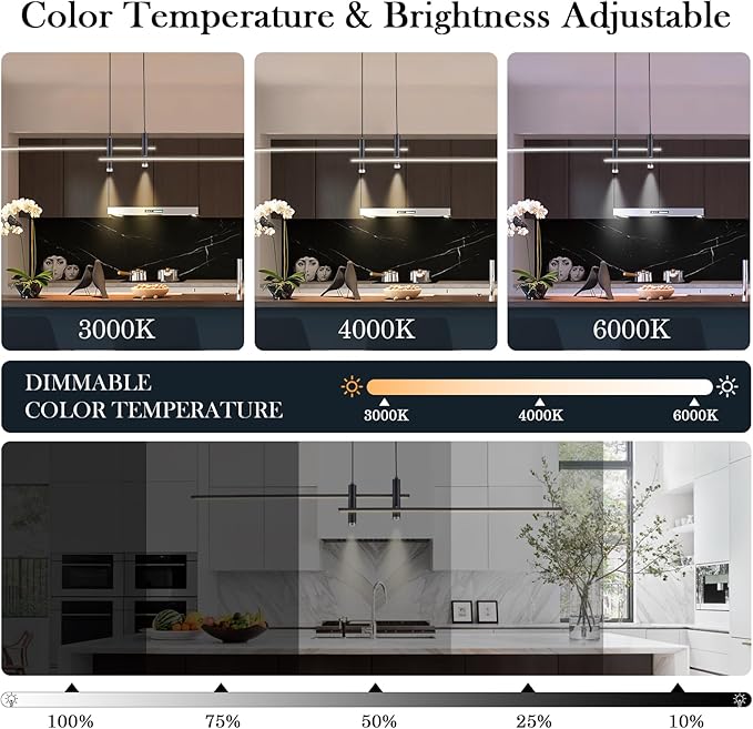 Modern LED Chandelier47.3 Black Kitchen Island Pendant Light Fixtures Linear Pendant Lighting with Remote Dining Rooms Living Room Dimmable 3000K-6000K