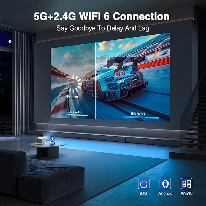 【Electric Focus & Native 1080P】VOPLLS 1080P Smart Projector with WiFi and Bluetooth, Auto Focus & Keystone Portable Outdoor Projector, VOPLLS 4K Support Home Movie Projector