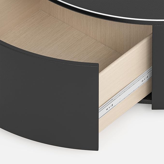 Round Coffee Table Set of 2 with Hidden Storage for Living Room, Modern Nesting Circle Center Coffee Table with Tempered Glass Top and Carbon Steel Base for Home Office, Easy Assembly, Black