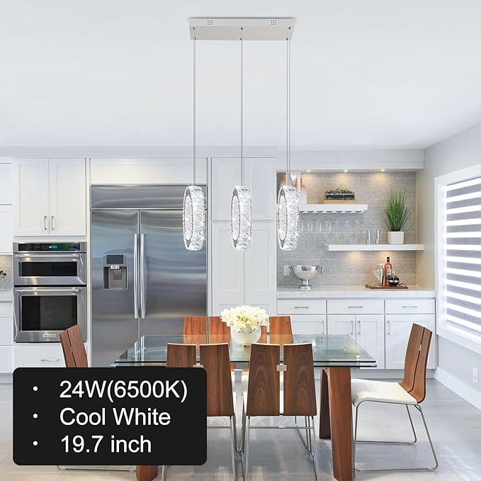 Buccleuch 3-Ring Crystal Chandelier, 9.84" Ring Diameter Dimmable LED Pendant Light, UL-Certified Stainless Steel K9 Crystal Ceiling Light for Dining Room, Living Room, Bedroom, 6500K 4400lm