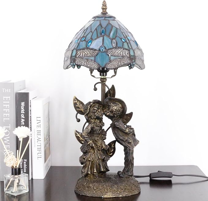 Table Lamp Base Replacement Only, Wide 7 Height 19 Inch, Fit for 8, 10, 12 Inch Tiffany Style Stained Glass Lampshade, Dark Bronze Finish,Resin, Push Switch On Cord(G (W7H19 Inch))