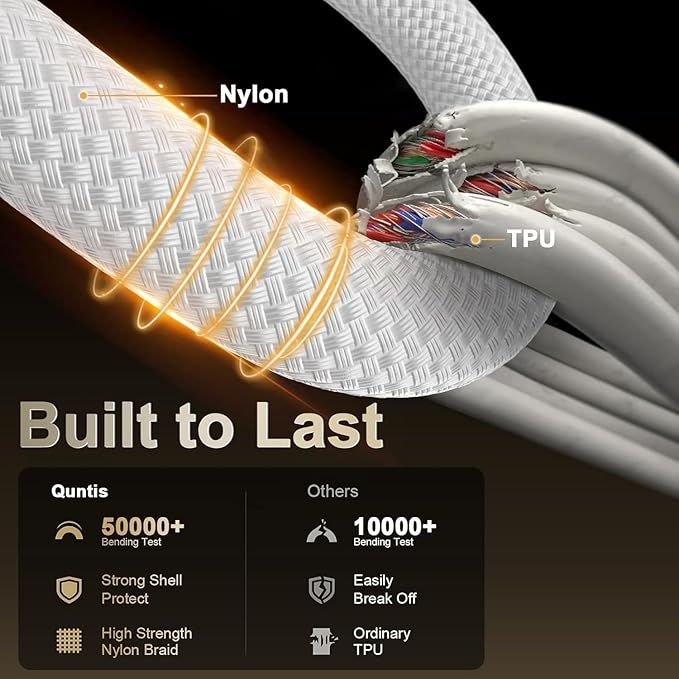 Quntis USB C to USB C Cable 3FT 3Pack - Type-C 60W Nylon Braided Charger Cord Fast Charging for iPhone 17 16 15 Series, iPad mini 6, Pixel and More, White
