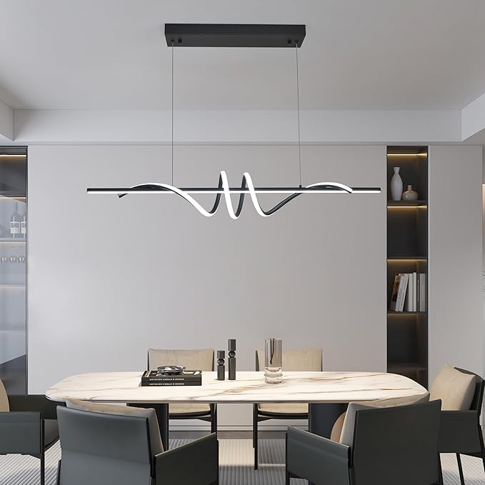 Modern LED Pendant Light, 39.37in Black Chandelier Dimmable with Remote & Phone Control,3000K-6000K Adjustable Color Temperature, Aluminum Modern Kitchen Light Fixture for Dining Room
