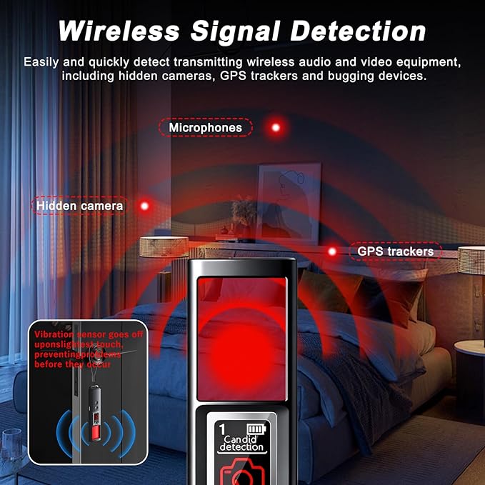 Hidden Camera Detector, Wireless Signal Scanner, Camera Finder, GPS Tracker Detector 5 Levels Sensitivity 4 Working Modes for Home, Office, Hotel, Car, Travel