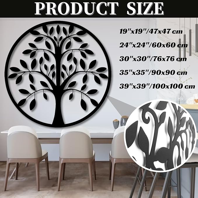 Tree of Life Wall Art,Metal Tree Wall Decorations for Living,Dining Roo,Tree of Life Metal Wall Art(39"×39",Style 3)