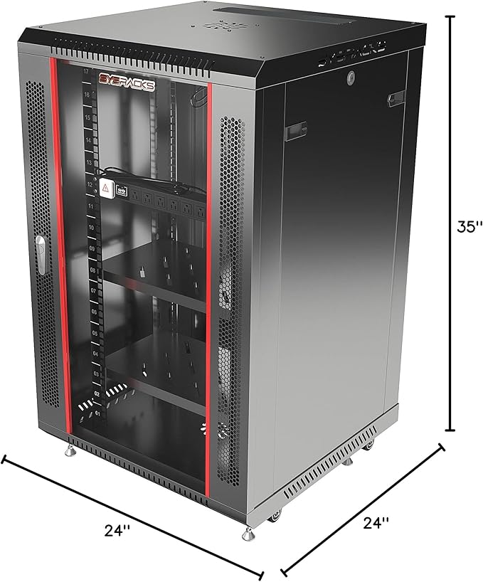 Sysracks - Server Rack – Wall Mount Rack - Locking Cabinet for Network - Electronics - Security - Audio - Video - AV Equipment - Data Rack - Legs/Power Strip/Shelf/Fan - 24-Inch Deep Sysracks… (18U)