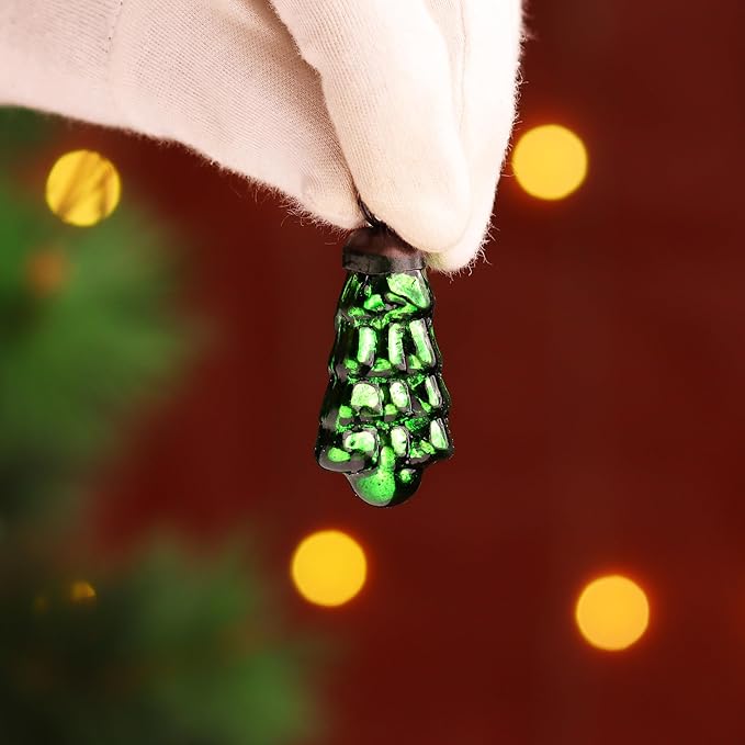 75 Pieces Glass Silver Green Christmas Ornaments Decorative Mercury Mini Vintage Bulk Hanging Ornaments for Halloween, Christmas Tree, New Year, Valentine Day, Holidays, Event and Wedding Party Decor