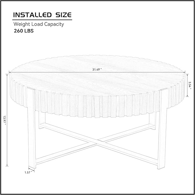 LKTART 31.5'' Round Coffee Table for Living Room, Solid Wood Handcraft Drum Coffee Table, Wooden Felief Coffee Table, Stainless Steel Legs Sturdy Pedestal Tea Table, Apartment Small Space,Walnut