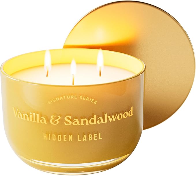 Natural Candles Non Toxic | Vanilla & Sandalwood Scented, 3 Wick Large Aromatherapy Candles for Home, 18 oz | 70 Hours Burn Time,Luxury Home Décor | Women Gift