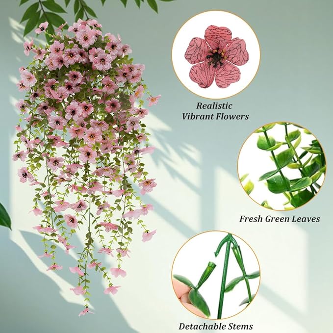 EROCK Artificial Flowers for Outdoors, 4PCS Fake Silk Hanging Flowers for Decoration UV & Fading Resistant, Realistic Faux Plants & Flowers for Porch Patio Balcony Window Box Home Decor (Pink)