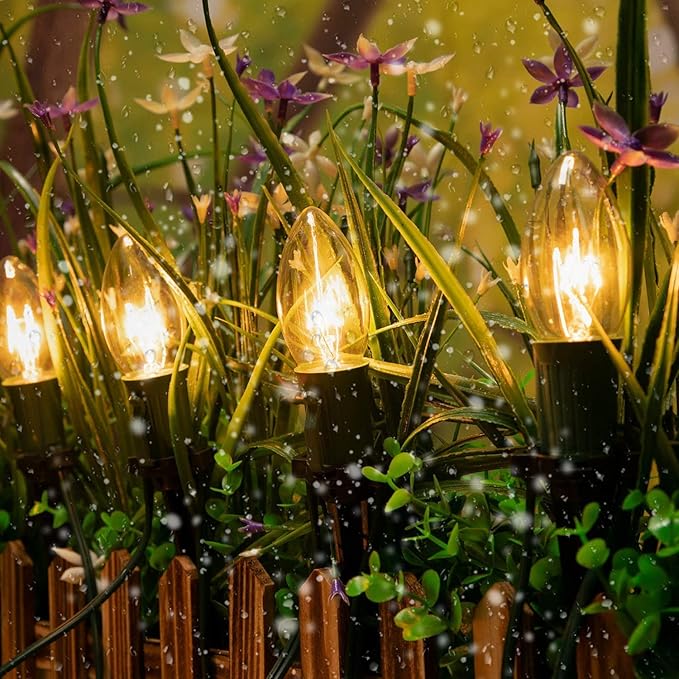C9 Clear Vintage Outdoor String Lights with 26 C9 Clear Glass Bulbs, 25Ft Hanging Roofline Lights for Outdoor Christmas Tree Party Backyard Wedding Decor - Green