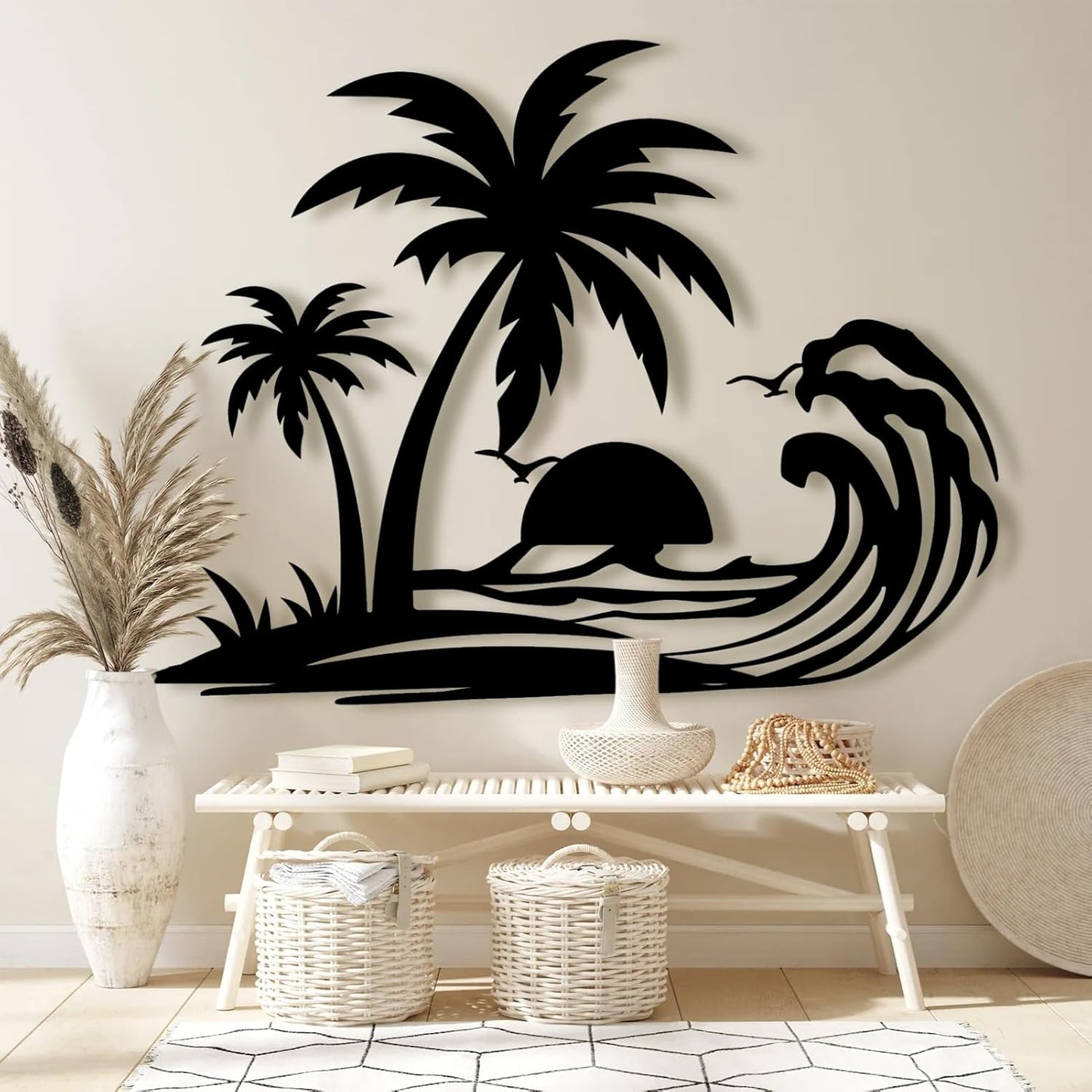 Palm Tree Metal Wall Decor,Palm Tree Metal Wall Art,Metal Palm Tree,Metal Palm Tree Wall Decor,Tropical Metal Wall Art,Beach Wall Decort,Metal Wall Decor (style 1,white,28 L" x 22 W" / 70 x 55 cm)