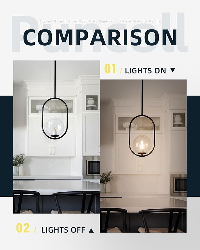 Glass Pendant Lights - 1-Light Pendant Lighting for Kitchen Island with Black Finish - Vintage Pendant Light Fixtures - Black Hanging Lights for Kitchen H9376-CLBK