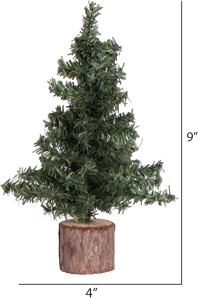 Vickerman 9" Mini Pine Artificial Christmas Tree Unlit, Seasonal Indoor Tabletop Home Decor with Decorative Wood Base