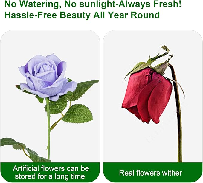 Artificial Flowers Roses Touch Fake Rose Bouquet Flower Stem for Wedding Centerpieces DIY Wreath Home Decorations Silk Roses Mothers Party Fake Outdoor Flowers Decor 19.6"(Mix50PCS)