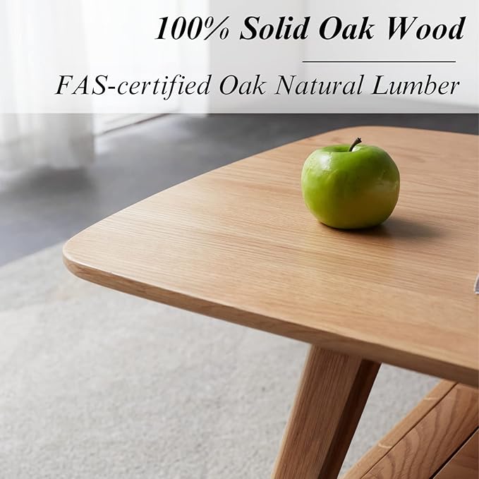 Mid Century Modern Coffee Table: 100% Solid Wood Coffee Table - 2-Tier Storage Design - Practical Coffee Tables for Living Room, Apartment, Easy Assembly (Natural, 47.24")